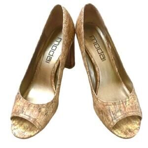 Moda Spana Pumps open toe wood grain design vintage
